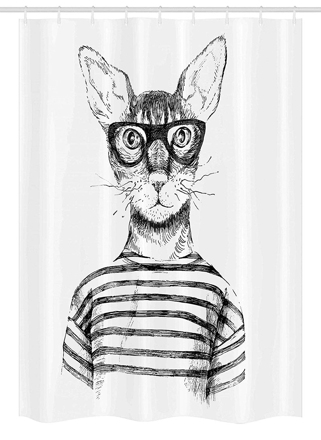 Ambesonne Cat Stall Shower Curtain, Hand Drawn Dressed up Hipster New Age Cat Fashion Urban Free Spirit Artwork Print, Fabric Bathroom Decor Set with Hooks, 54