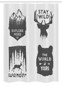 Ambesonne Stall Shower Curtain, Wilderness Emblems Stay Wild Wander The World is Your Arrow Pine, Fabric Bathroom Decor Set with Hooks 54 W x 78 L Inches,