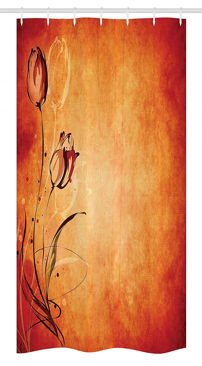 Ambesonne Antique Stall Shower Curtain, Vintage Aged Background with The Silhouette of Rose Bloom Digital Image, Fabric Bathroom Decor Set with Hooks, 36 W x 72 L Inches, Orange Mustard Maroon