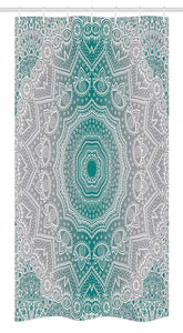 Ambesonne Grey and Teal Stall Shower Curtain, Mandala Ombre Geometry Occult Pattern with Flower Lines Display Artwork, Fabric Bathroom Decor Set with Hooks, 36" X 72", Teal Grey