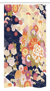 Ambesonne Japanese Stall Shower Curtain, Traditional Kimono Motifs Composition Floral Patterns Vintage Artwork, Fabric Bathroom Decor Set with Hooks, 36" X 72", Cream Indigo