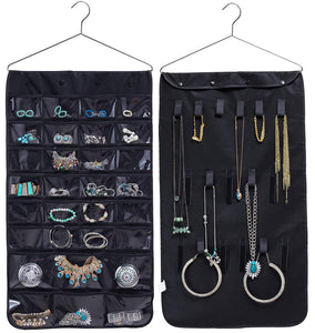MissloÂ® Jewelry Hanging Non-woven Organizer Closet Door Holder 30 Pockets 17 Hook and Loops W/hanger (Black)