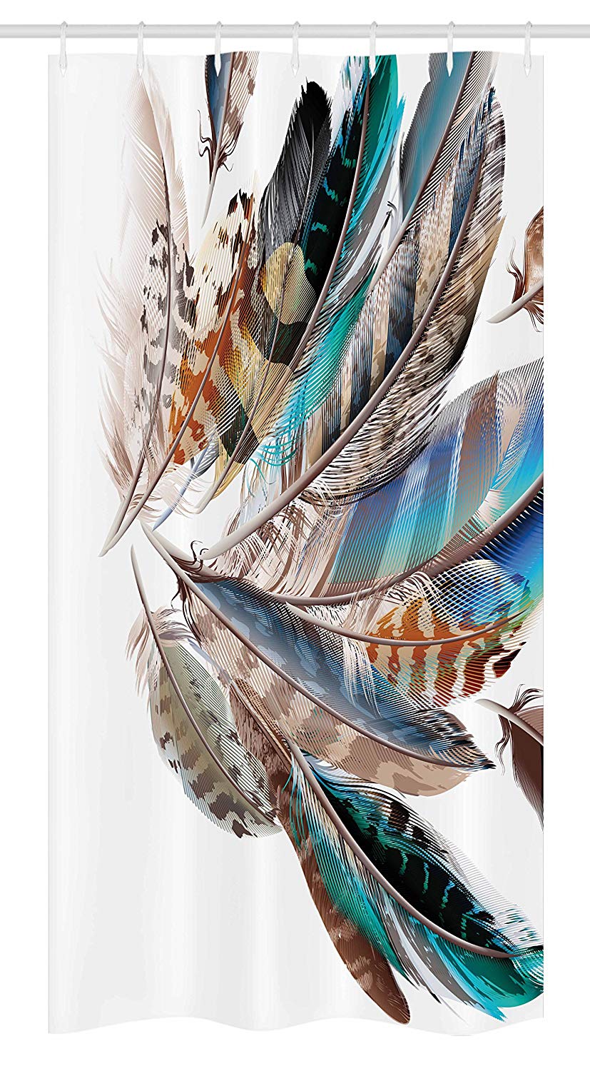 Ambesonne Feathers Stall Shower Curtain, Vaned Types and Natal Contour Flight Bird Feathers and Animal Skin Element Print, Fabric Bathroom Decor Set with Hooks, 36