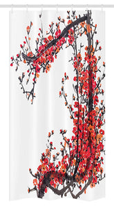 Ambesonne Japanese Stall Shower Curtain, Japanese Cherry Blossom Sakura Branch with Brushstrokes Image Print, Fabric Bathroom Decor Set with Hooks, 36" X 72", Brown Red