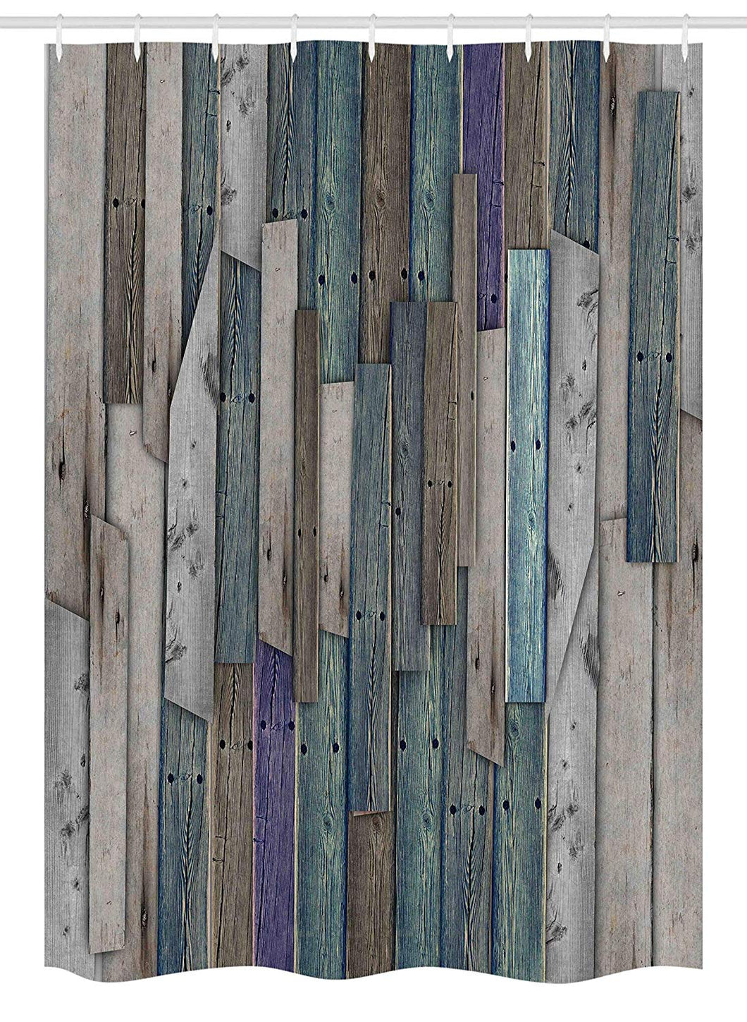Ambesonne Rustic Stall Shower Curtain, Image of Blue Grey Grunge Wood Planks Barn House Door Nails Country Life Theme Print, Fabric Bathroom Decor Set with Hooks, 54