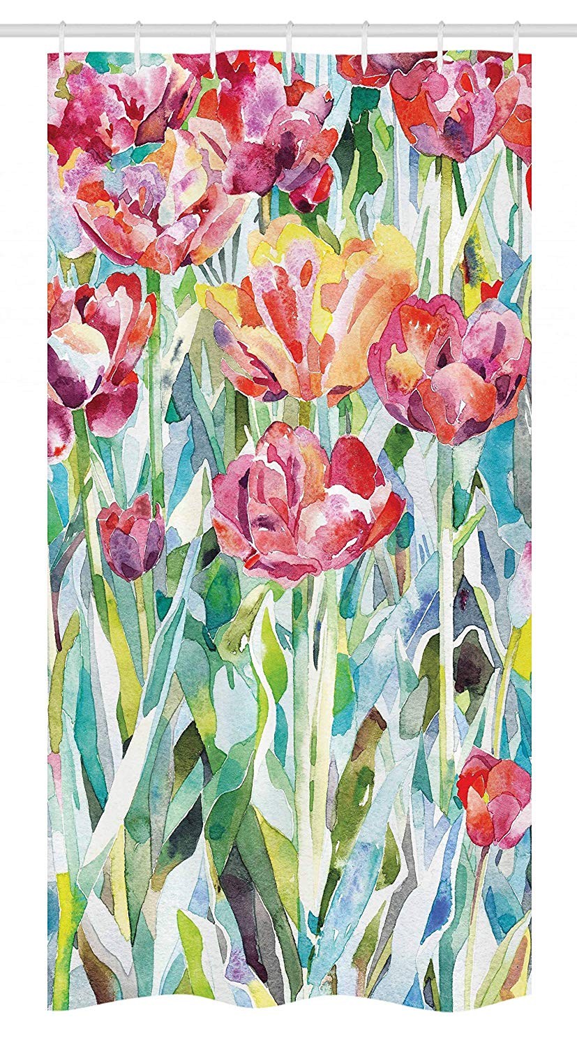 Ambesonne Watercolor Flower Stall Shower Curtain, Painting of Summer Spring Flowers in Faded Colors Floral Seasonal Print, Fabric Bathroom Decor Set with Hooks, 36