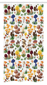 Ambesonne Mushroom Stall Shower Curtain, Pattern with Types of Mushrooms Wild Species Organic Natural Food Garden Theme, Fabric Bathroom Decor Set with Hooks, 36" X 72", Multicolor