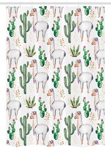 Ambesonne Cactus Stall Shower Curtain, Hot South Desert Plant Cactus Pattern with Camel Animal Modern Colored Image Print, Fabric Bathroom Decor Set with Hooks, 54" X 78", White Green