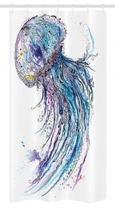 Ambesonne Jellyfish Stall Shower Curtain, Aqua Colors Art Ocean Animal Print Sketch Style Creative Sea Marine Theme, Fabric Bathroom Decor Set with Hooks, 36" X 72", White and Blue