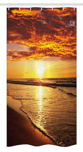 Ambesonne Hawaiian Stall Shower Curtain, Dramatic Sunset Scenery Calm Exotic Beach Ocean Waves Coastal View, Fabric Bathroom Decor Set with Hooks, 36 W x 72 L inches, Orange Dark Orange Yellow