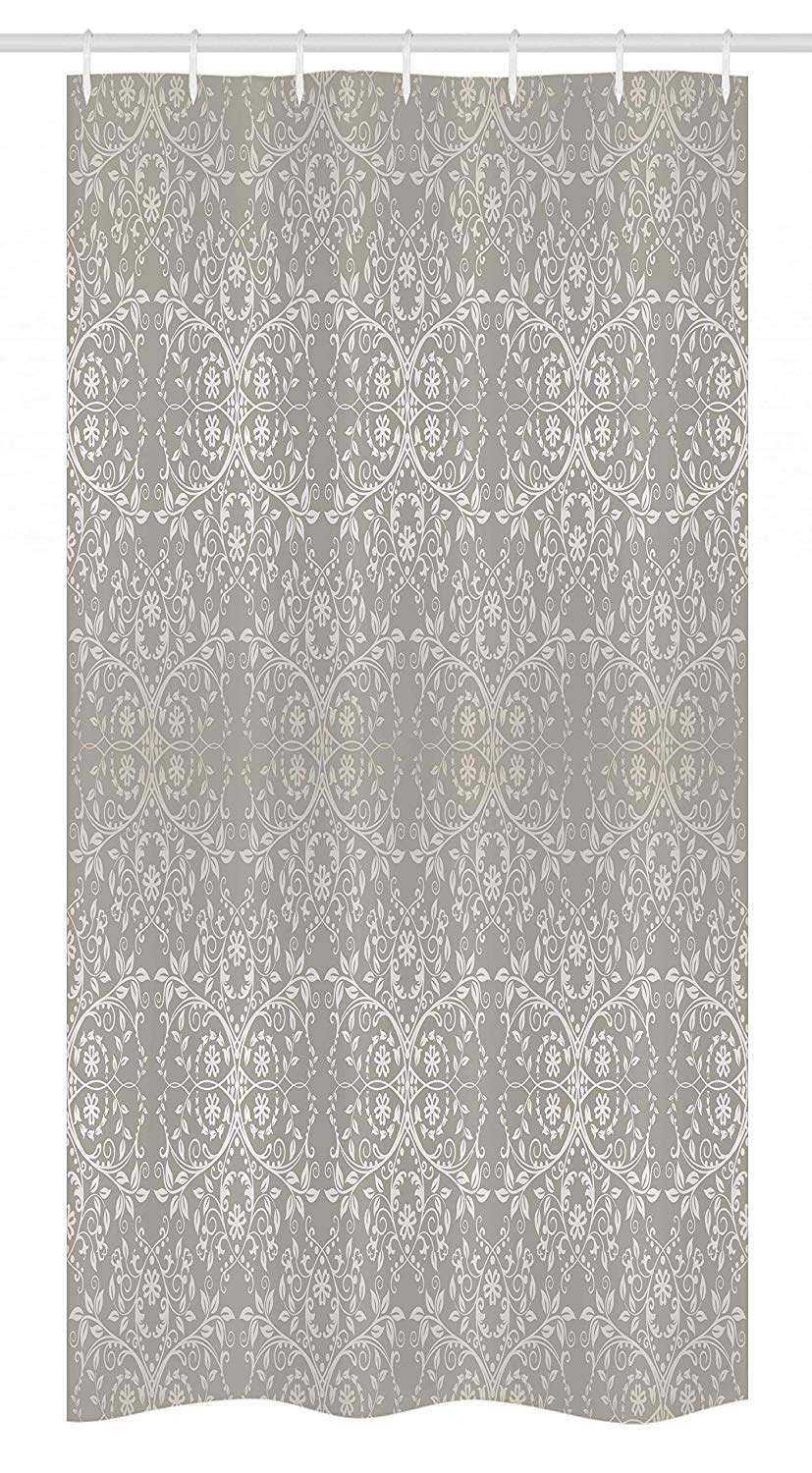 Ambesonne Grey Stall Shower Curtain, Victorian Lace Flowers and Leaves Retro Background Old Fashioned Graphic Print, Fabric Bathroom Decor Set with Hooks, 36 W x 72 L Inches, Warm Taupe Beige