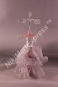 Small Lace Embroidery Mannequin Jewelry Earring Necklace Stand Display Holder 7" (Pink)