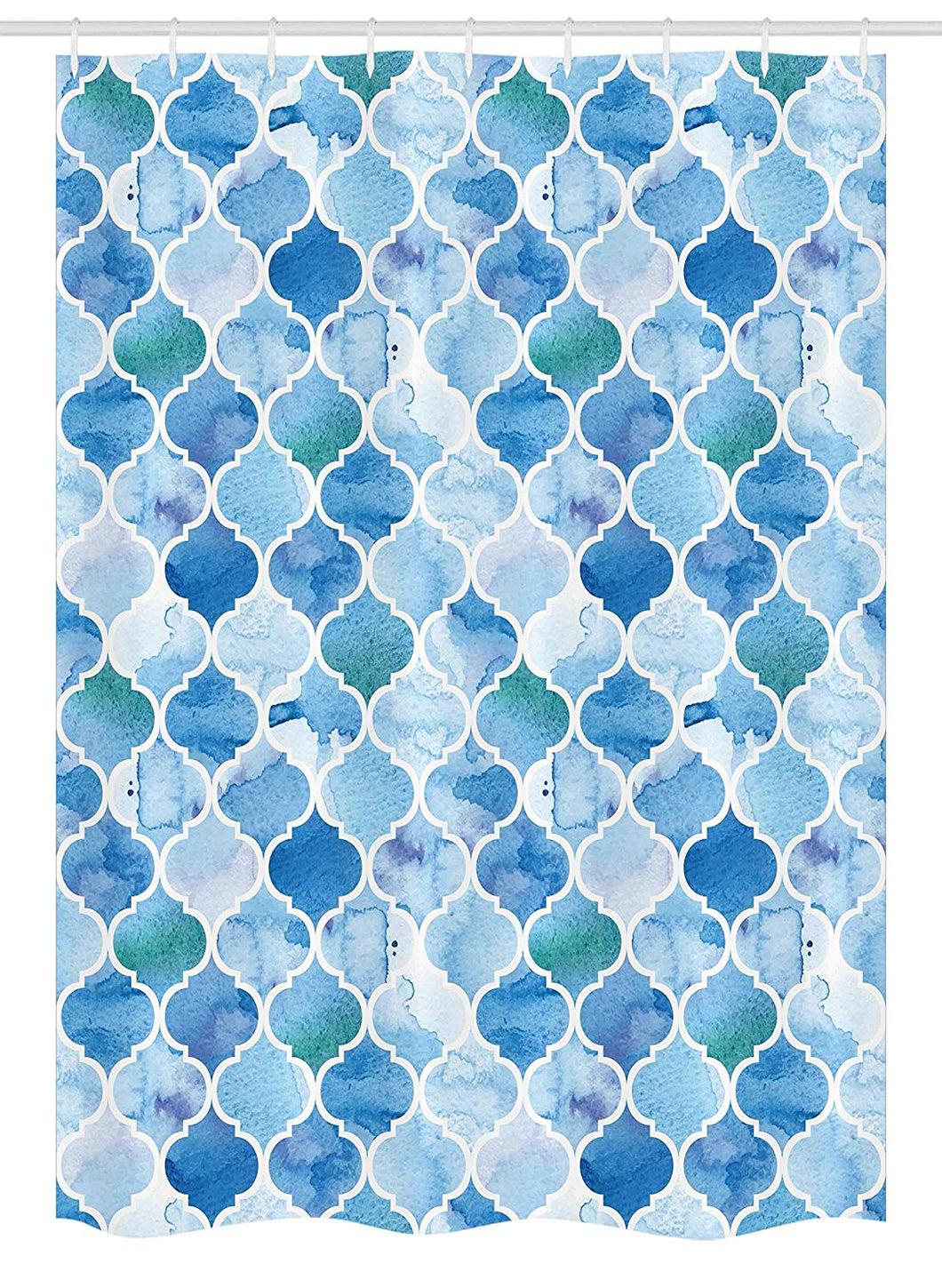 Ambesonne Moroccan Stall Shower Curtain, Oriental Style Arabic Mosaic Pattern in Watercolor Paint Retro Style Artwork Print, Fabric Bathroom Decor Set with Hooks, 54 W x 78 L Inches, Light Blue