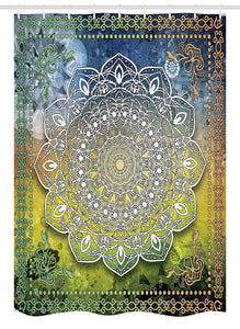 Ambesonne Ethnic Stall Shower Curtain, Mystic Mandala Culture Chakra Karma Calmness and Harmony Boho Design, Fabric Bathroom Decor Set with Hooks, 54" X 78", Multicolor