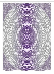 Ambesonne Grey and Purple Stall Shower Curtain, Eastern Traditional of Cosmos Pattern Zen Boho Ombre Mandala Design Print, Fabric Bathroom Decor Set with Hooks, 54 W x 78 L inches, Purple White