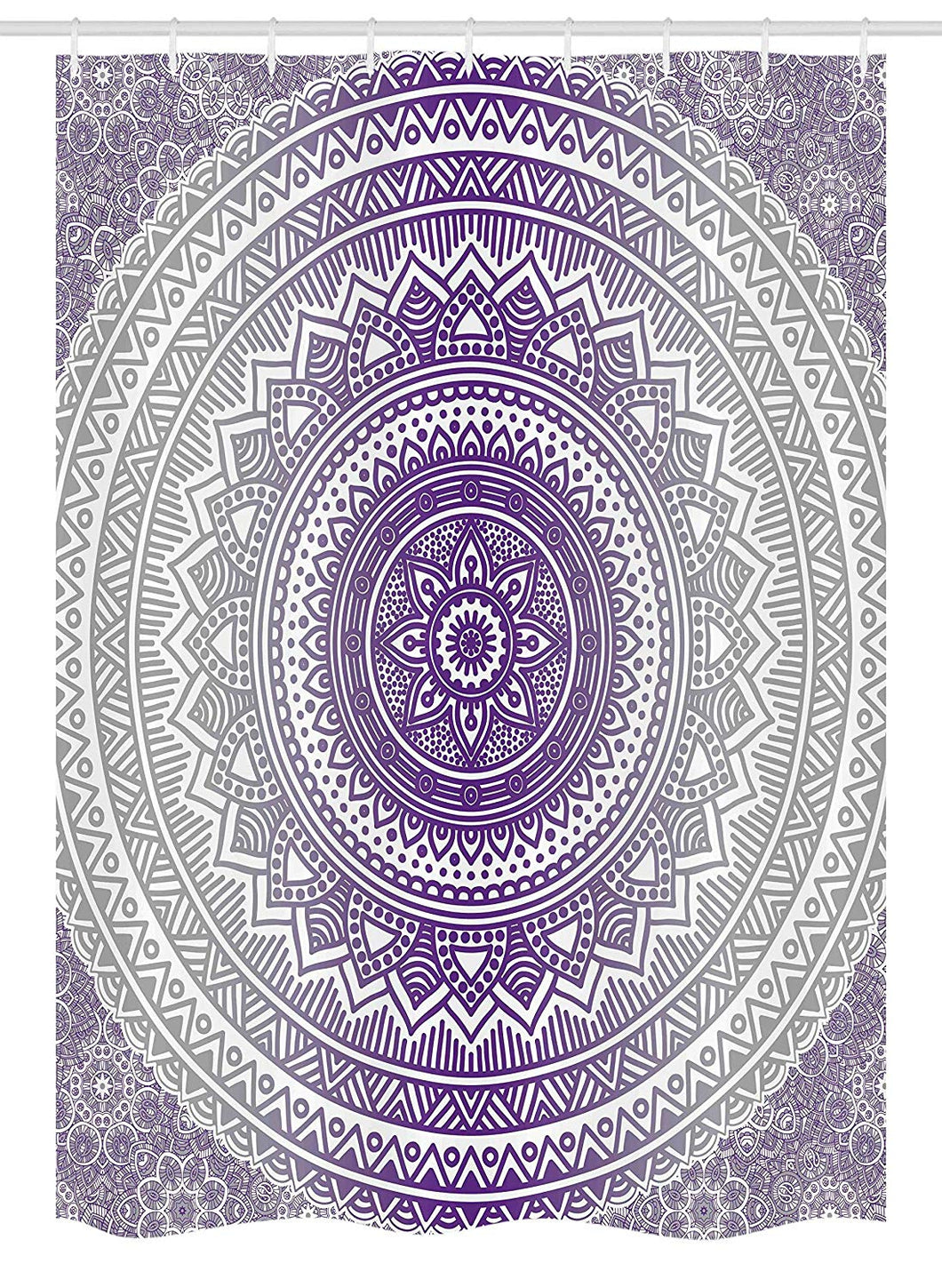 Ambesonne Grey and Purple Stall Shower Curtain, Eastern Traditional of Cosmos Pattern Zen Boho Ombre Mandala Design Print, Fabric Bathroom Decor Set with Hooks, 54 W x 78 L inches, Purple White