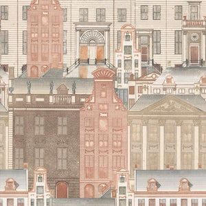 Amsterdam Wallpaper in Brown, Red, and Taupe from the Histoire de L'Architecture Collection by Mind the Gap