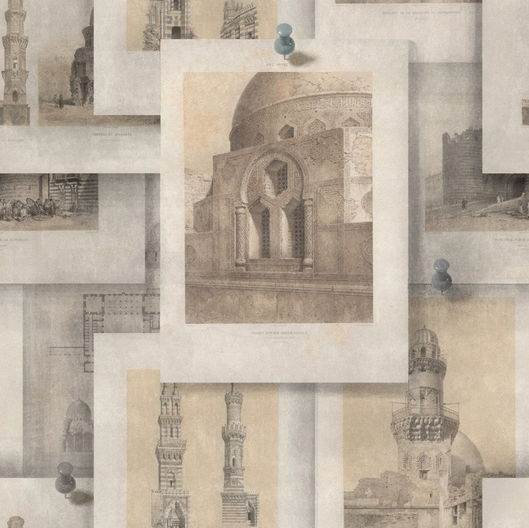 Arabian Monuments Wallpaper in Sepia and Taupe from the Eclectic Collection by Mind the Gap
