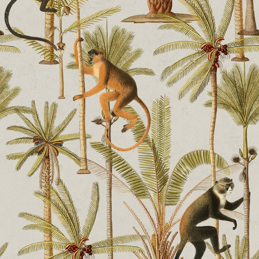 Barbados Wallpaper in Taupe and Green from the Rediscovered Paradise Collection by Mind the Gap