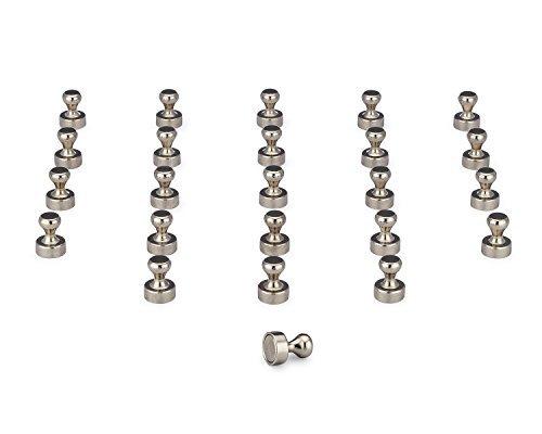 24 Pack Magnetic Push Pins u2502Silver Push Pinsu2502 Brushed Nickel Push Pins For Refrigerators, White Boards, Maps, Calendars and Office Organization