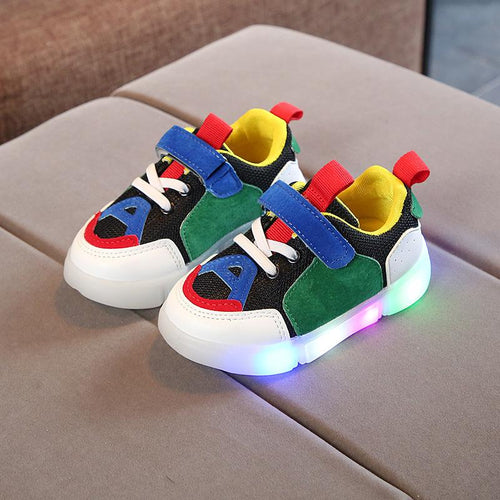 2018 New Lovely Sports light Patchwork children shoes Hook&Loop LED cute baby boys girls shoes Lovely kids sneakers