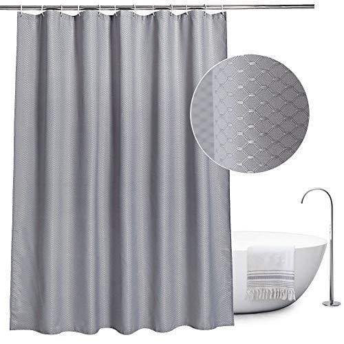 EurCross Fabric Shower Curtain Grey, Mould Proof and Water Repellent Waffle Shower Curtain for Bathroom With 12pcs Hooks,Size 180 x 180cm Drop
