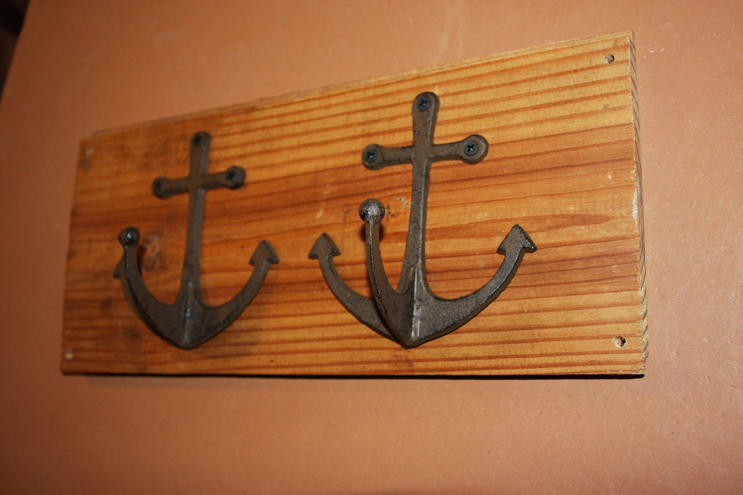 Nautical Anchor Coat Rack, Hand-Made on Reclaimed Southern Pine Ship Lap, Cast Iron, Shipping Included, The Country Hookers, CH-1