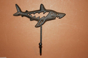 Rustic Cast Iron Shark Wall Hook, Shark Fishing Wall Hooks, Shark Coat Hat Hook, 6 inches wide N-37