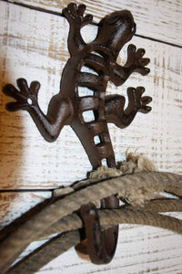 Lizard Wall Hook 8 inches High Cast Iron, Use to hang towels coasts jackets purses backpacks ~ H-08