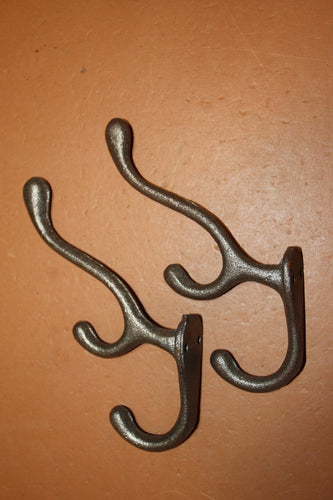 2) Farmhouse Mudroom Coat Hat Hooks Triple Hook Design Solid Cast Iron 6 3/4" tall  ~  H-15
