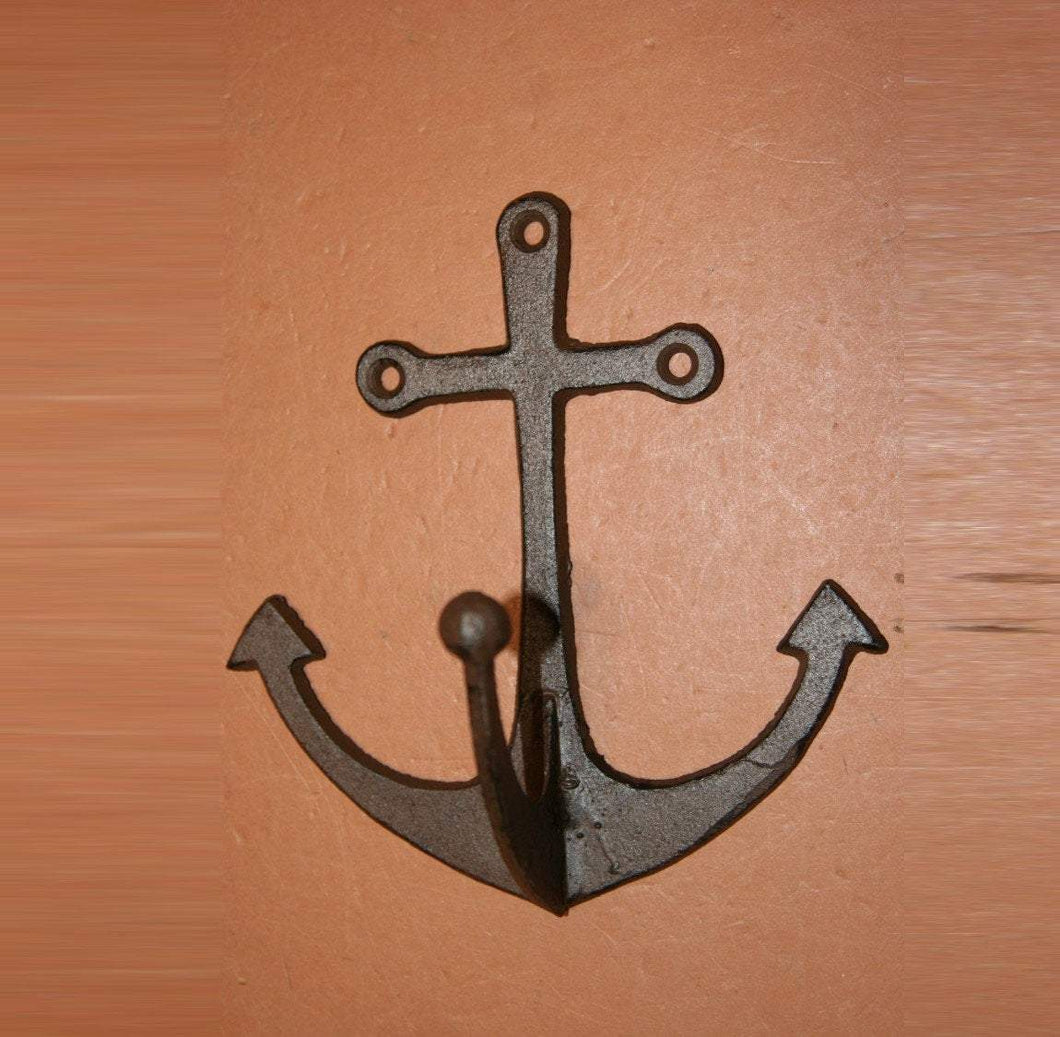 Anchor Wall Hooks Cast Iron 6 inch Rustic Nautical Coat Hat Wall Hooks, Volume Priced, H-79