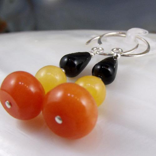 Bright and Bold Semi-Precious Stone Earrings, Orange, Yellow and Black Handmade Earrings UK