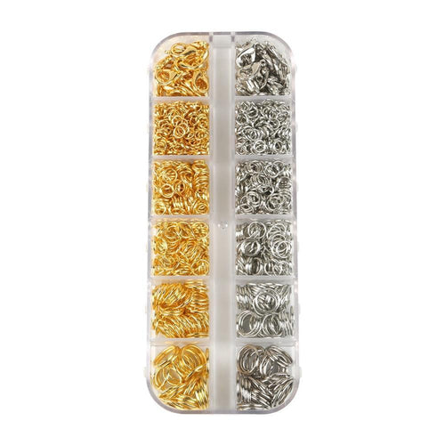 4-10Mm Gold Rhodium Color Jump Rings Split Rings Lobster Clasps Hooks Findings Kit For Jewelry