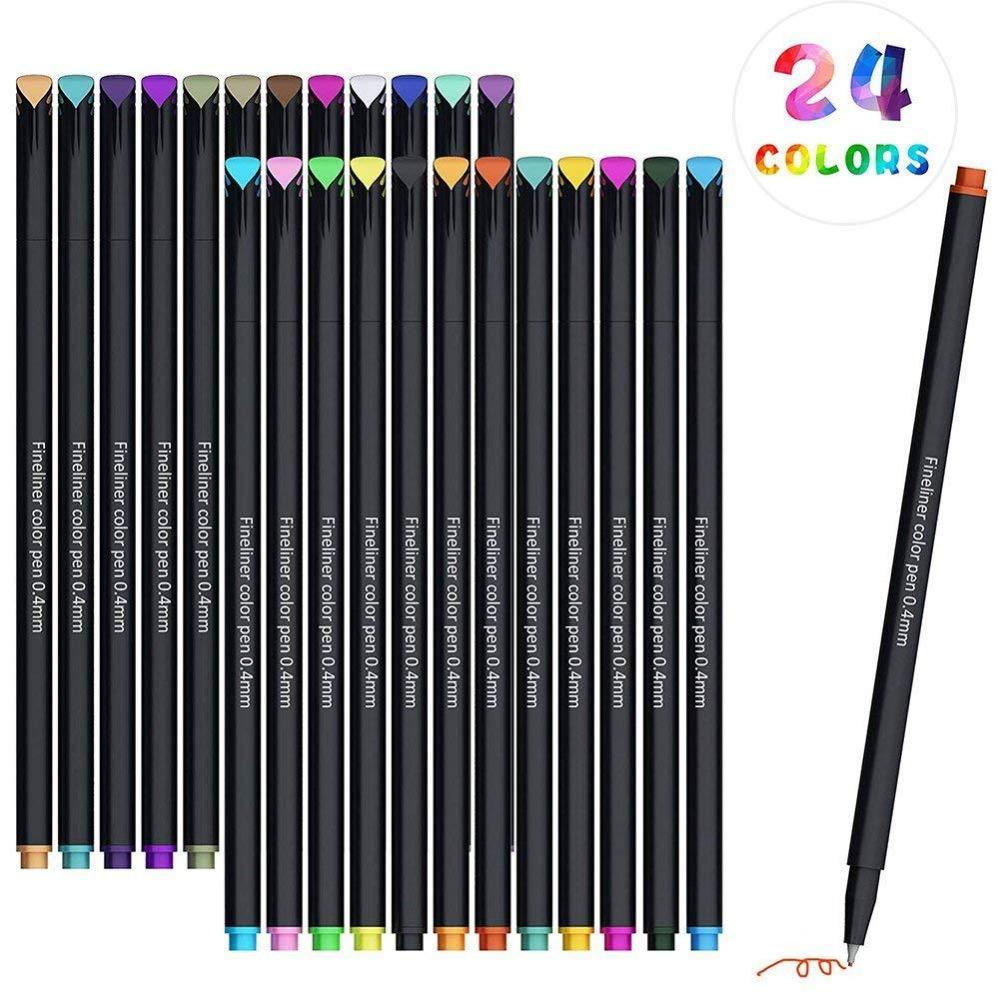 24 Colors Fine Liner Pen Set Art Marker Drawing Colorful Liquid-Ink Pens Creative Painting Pens Stationery School Supplies Hook