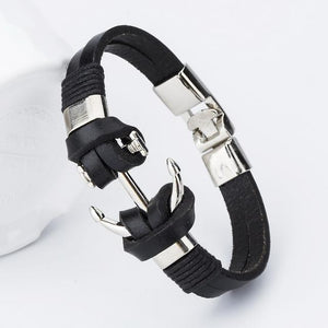 New Fashion Charm Leather Anchor Bracelets Popular Bangle Handmade Black Leather Bracelets Hooks Men's Bracelets !