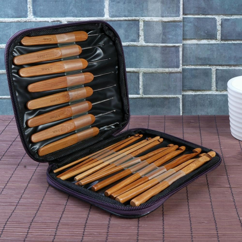 20 pcs/set Baby Knitting Needles DIY Handle Bamboo Crochet Hooks Knitting Needles Set Weave Craft Tool with Bag Mummy Necessary
