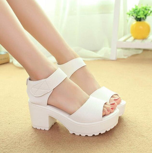 2016 New Summer Pep-toe Woman Sandals,Platform Thick Heel Summer Women Shoes Hook & Loop Fashion All Match Shoes For Ladies 835