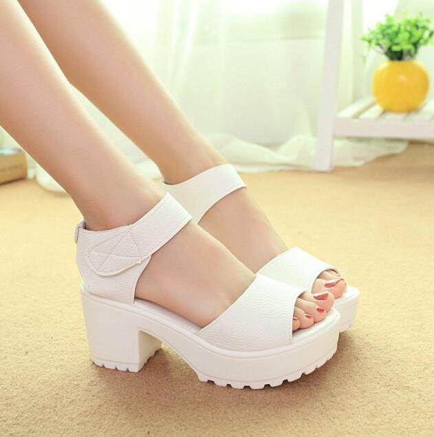2016 New Summer Pep-toe Woman Sandals,Platform Thick Heel Summer Women Shoes Hook & Loop Fashion All Match Shoes For Ladies 835