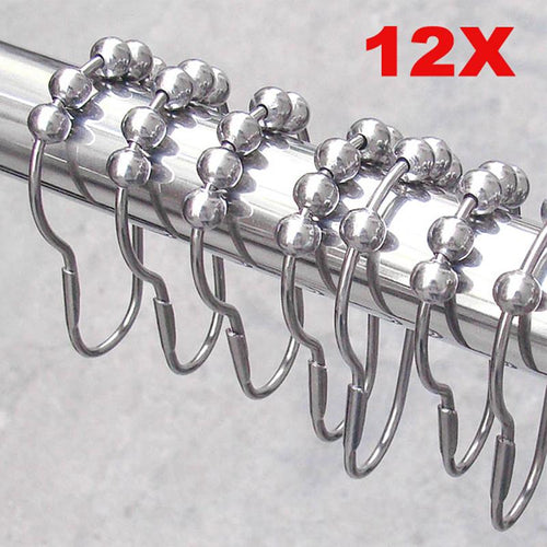 12pcs DIY Curtain Accessories Shower Curtain Hooks Polished Satin Nickel Ball 5 Roller Balls Shower Hooks