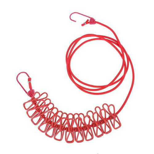 1.9M Portable Travel Stretchy Clothesline Outdoor Camping Windproof Clothes Line With 12 Clamp Clips Hooks Outdoor Tool