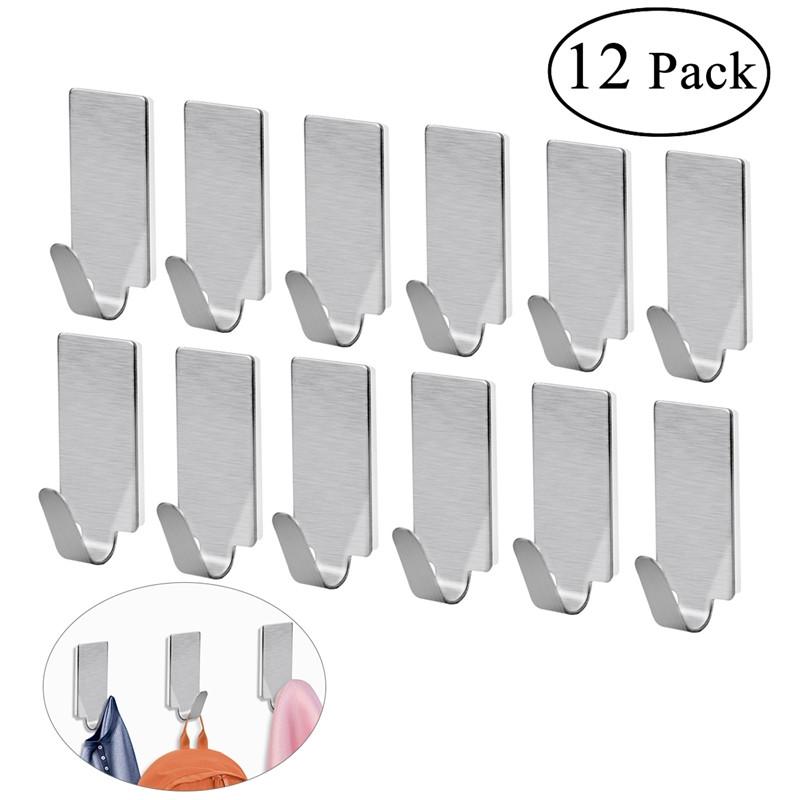 NUOLUX 12pcs Adhesive Stainless Steel Towel Hooks Towel Racks Wall Hooks for Kitchen Bathroom