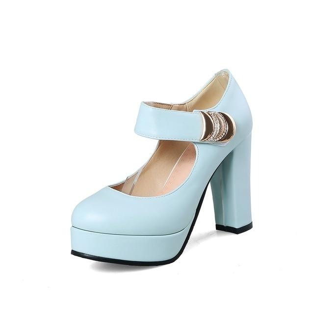 ENMAYER 2018 New High-heeled Shoes Woman Pumps Causal Shoes Fashion Sweet Women Shoes Pink White Blue High Heels Hook CR168