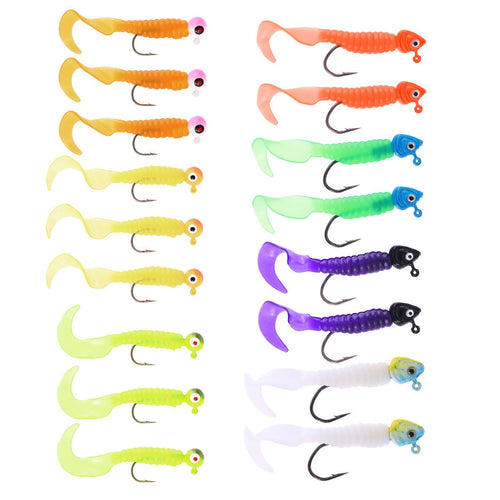17pcs Minnow Silicone Fishing Lures Biomimetic Bait Soft Fishing Baits Hooks (8 Fish Head and 7 Round Head, Mixed Color)