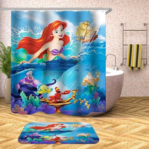 Cartoon Mermaid Shower Curtain Sea World Waterproof Bath Curtains for Bathroom Bathtub Bathing Cover Large Wide 12pcs Hooks